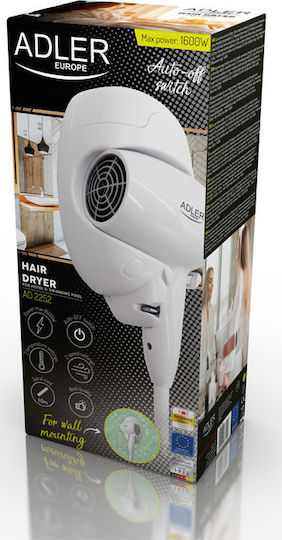 Adler AD-2252 White Hotel Hair Dryer 1.6kW with Spiral Cable up to 160cm