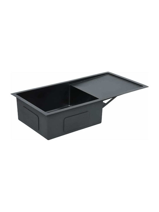 vidaXL Ένθετος Νεροχύτης Αριστερός Inox Brushed Μ87xΠ44cm Μαύρος