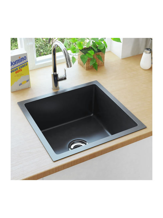 vidaXL Ένθετος Νεροχύτης Inox Brushed Μ44xΠ44cm Μαύρος