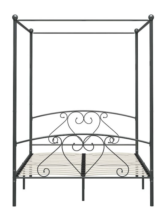 Κρεβάτι Υπέρδιπλο Μεταλλικό Γκρι με Ουρανό & Τάβλες για Στρώμα 160x200cm