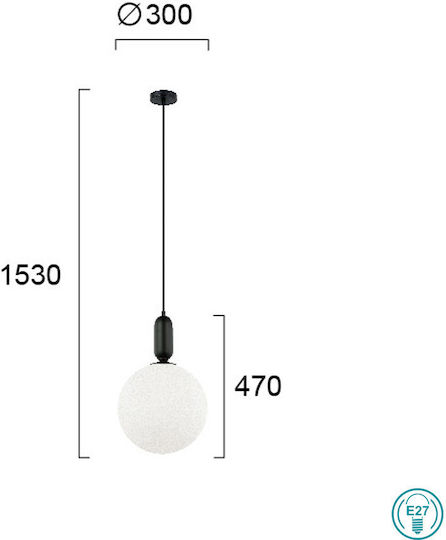 Viokef Neptune Pendant Light Black Ball with Socket E27 30x110x47cm