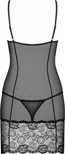 Obsessive Alluria Chemise Sexy Σετ με Νυχτικό & Ρόμπα με Δαντέλα & Διαφάνεια Black