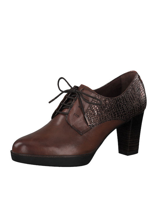 Leather Women's Oxford Boots with Medium Heel Brown