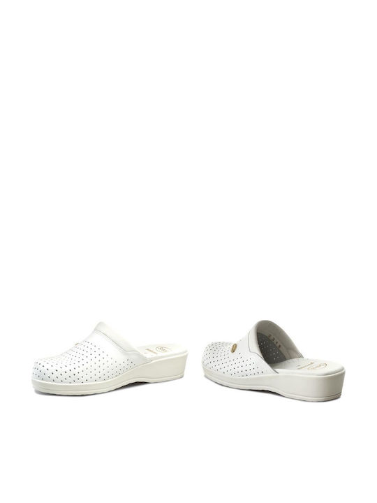 Scholl Back Guard Leather Anatomic Clogs White