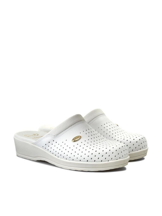 Scholl Back Guard Leather Anatomic Clogs White