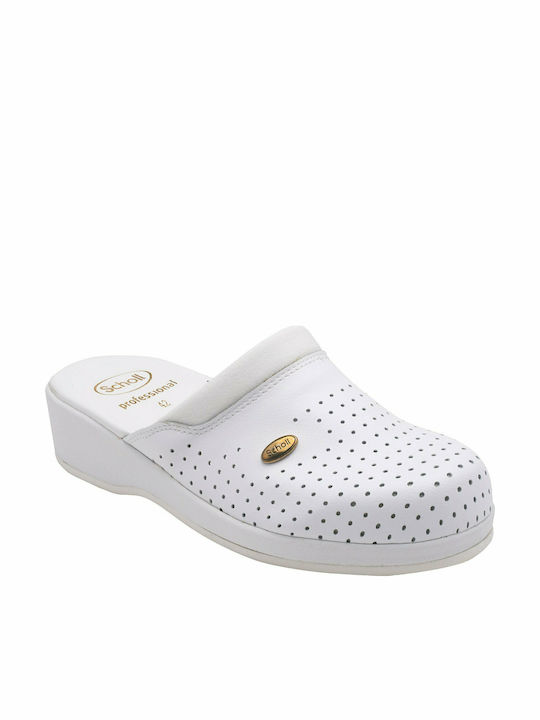 Scholl Back Guard Leather Anatomic Clogs White