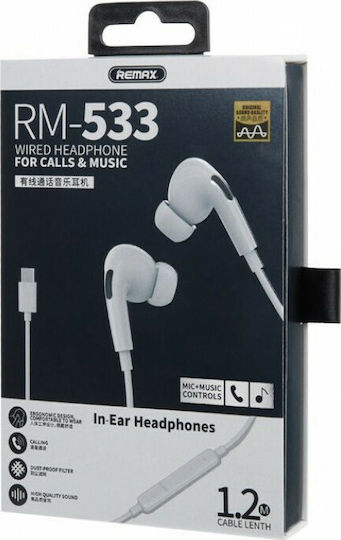 Remax AirPlus Pro RM-533 In-ear Handsfree με Βύσμα USB-C Λευκό - Skroutz.gr