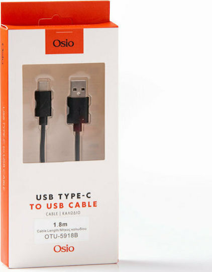 Osio Regular USB 2.0 Cable USB-C male - USB-A male Μαύρο 1.8m (OTU-5918B)