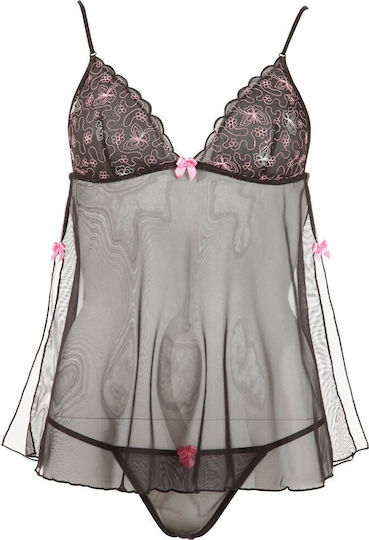 Cottelli Collection Butterfly Babydoll with String Σετ Sexy Babydoll με Δαντέλα Black