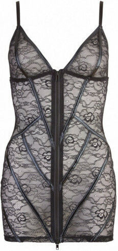 Cottelli Collection Lace Babydoll with Zip Rochie Sexy Black 27160201041