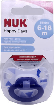 Nuk Orthodontic Pacifier Silicone Happy Days Blue with Case for 6-18 months 1pcs