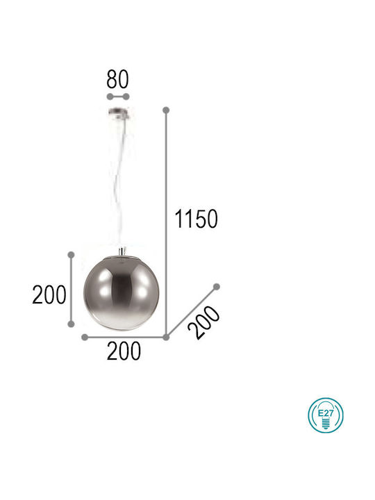 Ideal Lux Mapa Fade SP1 Pendant Light Silver with Socket E27 20x20x115cm