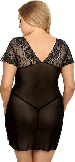 Anais Apparel Marina Plus Size Chemise & Thong Sexy Set mit Robe Black