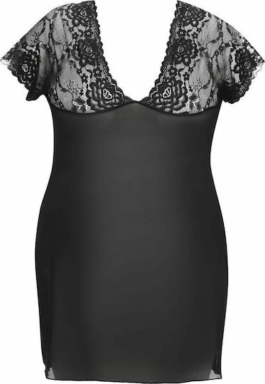 Anais Apparel Marina Plus Size Chemise & Thong Sexy Set mit Robe Black