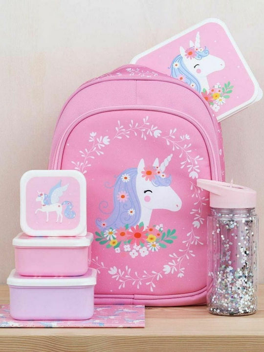 A Little Lovely Company Unicorn Pink Insulated Σχολική Τσάντα Πλάτης Νηπιαγωγείου Ροζ με Θήκη για Παγούρι 13lt