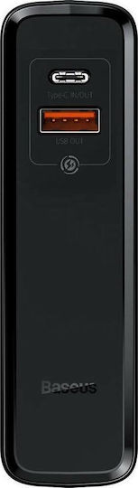 Baseus Ladegerät GaN mit USB-A Anschluss und USB-C Anschluss und Kabel USB-C 45W Stromlieferung / Schnellaufladung 3.0 Schwarzs (GaN 2 in 1)