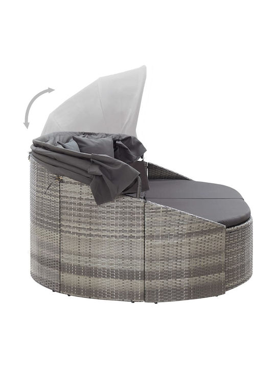Liegestuhl-Bett Doppel Rattan mit Kissen & Sonnenschirm Grey 230x145x80cm.