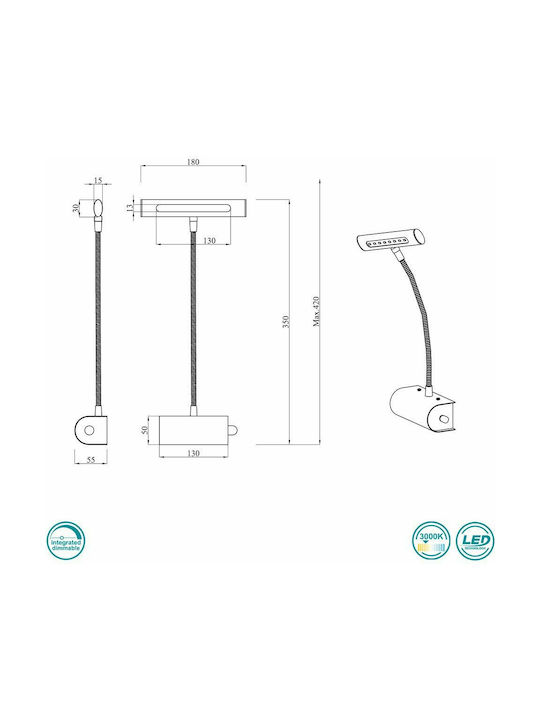 Trio Lighting Curtis Modern Lamp Wall with Integrated LED and Warm White Light Copper 18x35cm