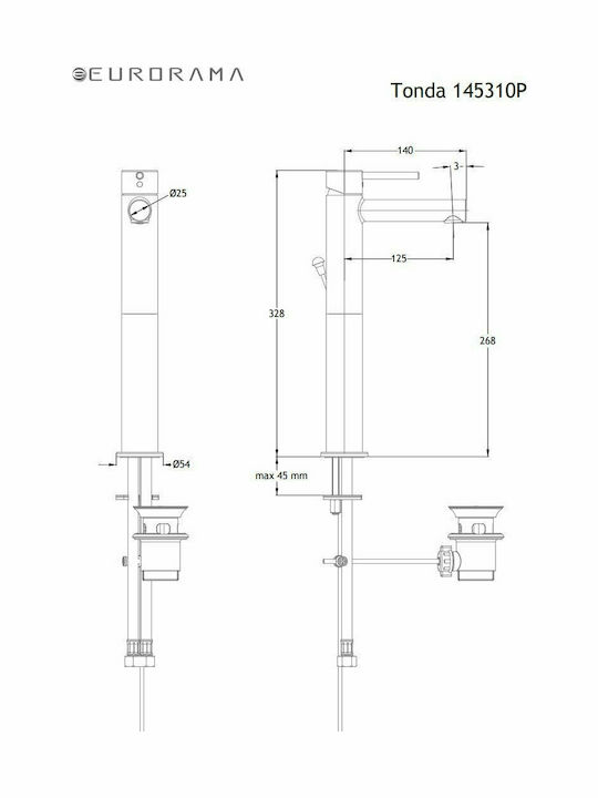 Eurorama Tonda Mixing Tall Sink Faucet Black Matt