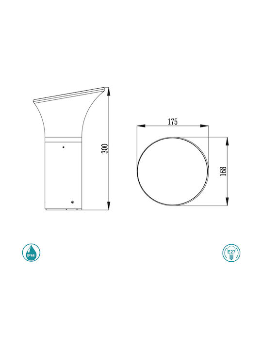 Sun Light Φωτιστικό Κολωνάκι Εξωτερικού Χώρου IP44 για Ντουί E27 Γκρι