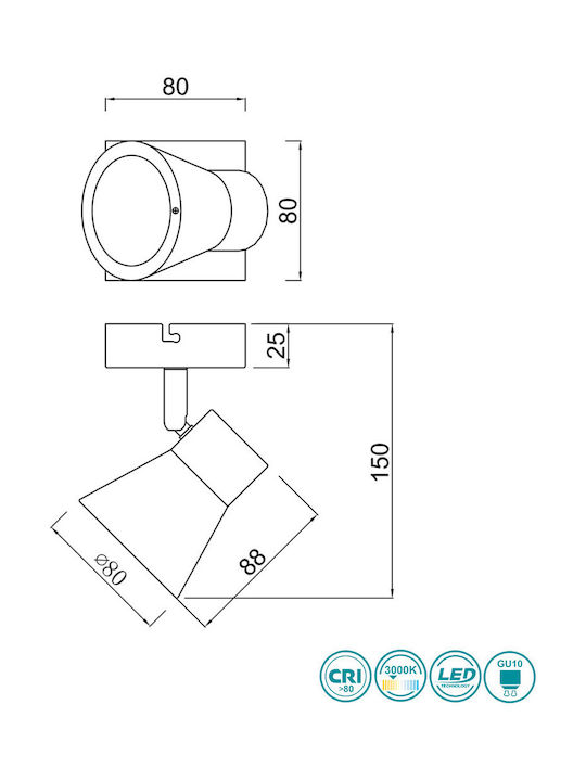 Trio Lighting Antony Single Spot with Socket GU10 in Silver Color