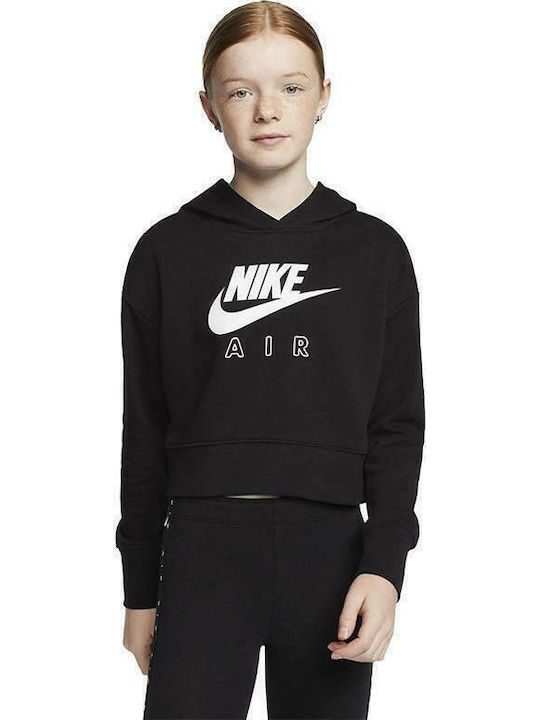 Fleece Παιδικό Φούτερ Cropped με Κουκούλα Μαύρο Sportswear