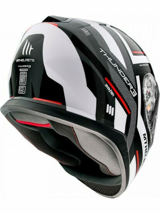 MT Thunder 3 SV Carry Pearl Gloss Black/White Motorradhelm Volles Gesicht ECE 22.05 1500gr mit Sonnenblende