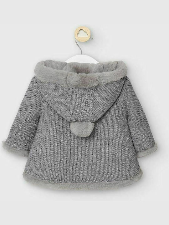 Mayoral Girls Knitted Hooded Cardigan with Buttons Gray