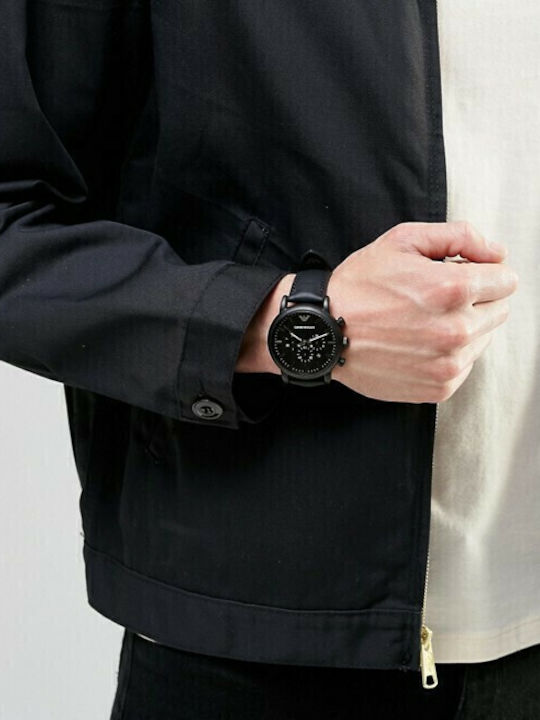 Emporio Armani Men's Watch 46mm Chronograph Battery with Black Leather Strap