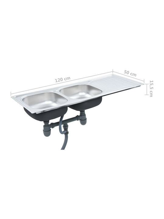 vidaXL Ένθετος Νεροχύτης Inox Brushed Μ120xΠ50cm Ασημί