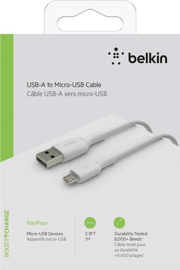 Belkin Regular USB 2.0 spre micro USB Cablu Alb 1m (CAB005bt1MWH) 1buc