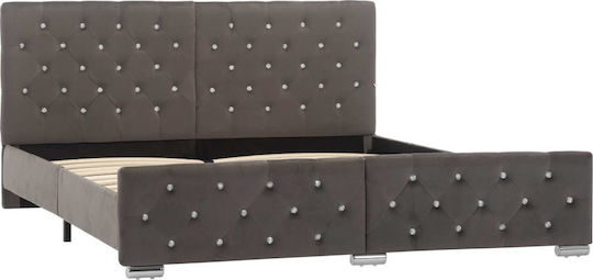 King Size Bed Upholstered with Gray Fabric for 180x200cm Mattress