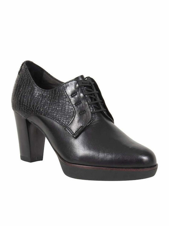 Tamaris Piele Pantofi Oxford pentru femei cu toc mediu Negru