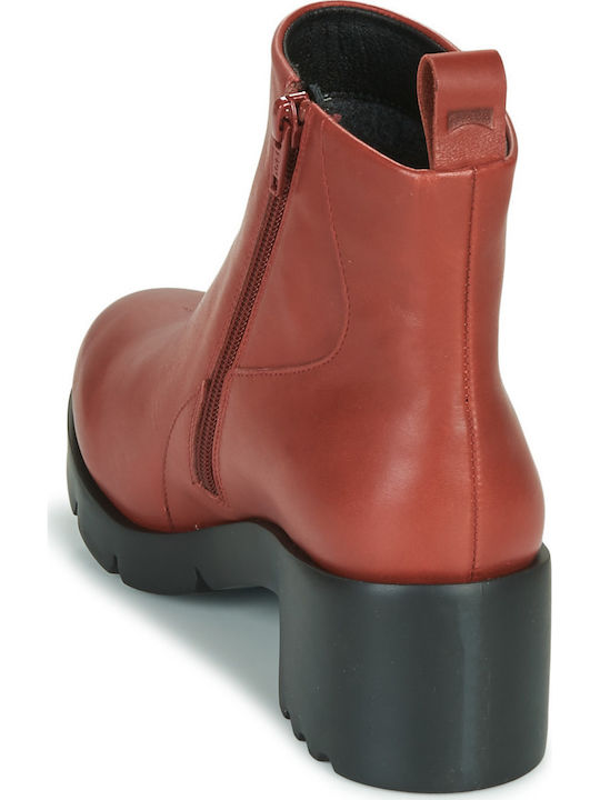 Wanda Leather Women's Ankle Boots with Medium Heel Burgundy