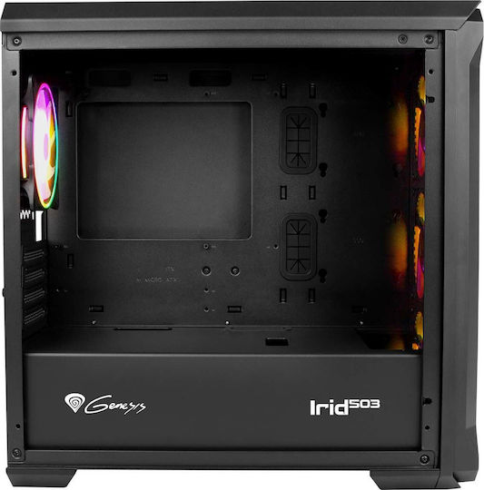 Genesis Irid 503 ARGB Gaming Micro Tower Компютърна Кутия с Страничен Прозорец Черна