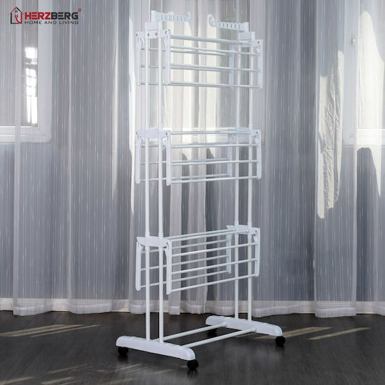 Herzberg Metallic Folding Floor Clothes Drying Rack White 126x64cm