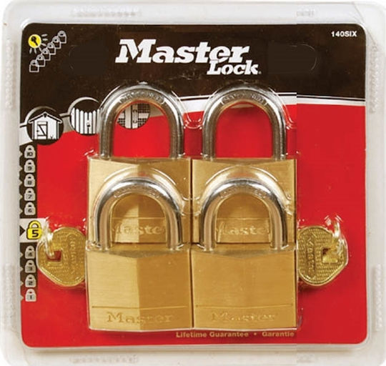 Master Lock 140EURQNOP Steel Padlock Brass with Key 40mm 4pcs