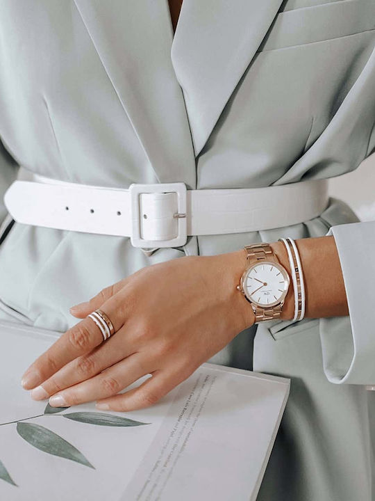 Daniel Wellington Iconic Link Women's Watch with Pink Gold Metal Bracelet