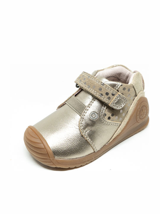 Anatomisch Lederne Kinderstiefeletten mit Klettverschluss Gold