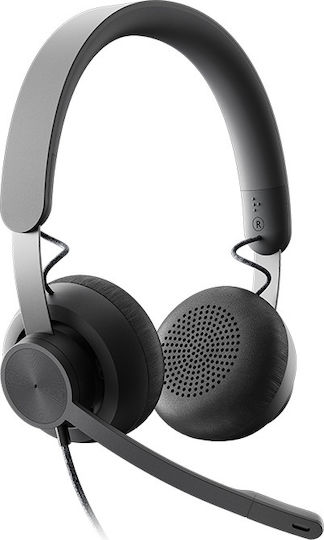 Logitech Zone Wired On Ear Multimedia Ακουστικά με μικροφωνο και σύνδεση USB-C / USB-A σε Γκρι χρώμα