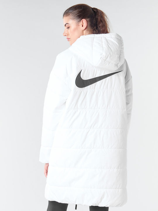 Nike Sportswear Μακρύ Γυναικείο Puffer Μπουφάν για Χειμώνα Λευκό