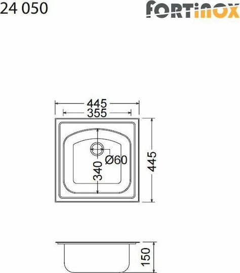 Fortinox Valley 24050 Drop-In Inox Μ44.5xΠ44.5cm Silber