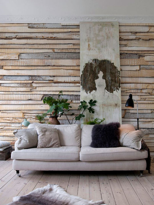 Wallpaper Whitewashed Wood Paper Beige L368xW254cm