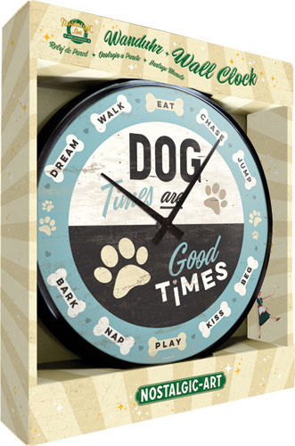 Nostalgic Art Dog Times Silent Wall Clock Metallic Multicolour Ø31cm