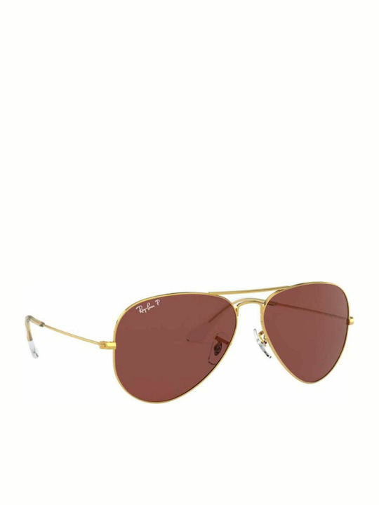 Ray Ban Aviator Unisex Sunglasses with Gold Metal Frame and Red Polarized Lens RB3025 9196/AF