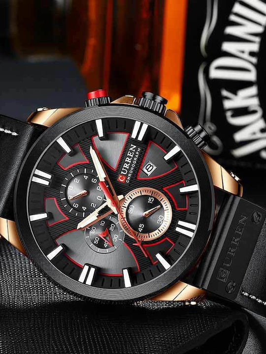 Curren Men's Watch 47mm Chronograph Battery with Black Leather Strap