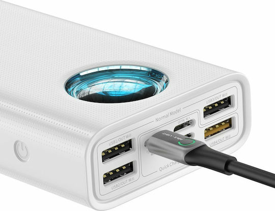 Baseus Amblight Power Bank 30000mAh 65W with 4 USB-A Ports and USB-C Port Quick Charge 3.0 White