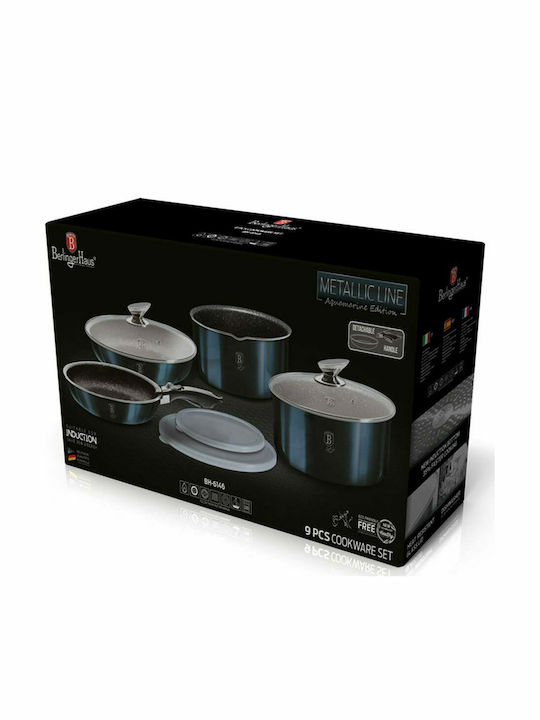 Berlinger Haus Metallic Line Cookware Set Made of Aluminum Aquamarine Collection with Stone Coating 4 Pieces