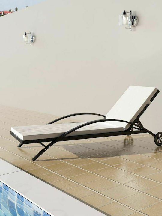 Deckchair Rattan with Cushion & Wheels Black 200x65x39cm.