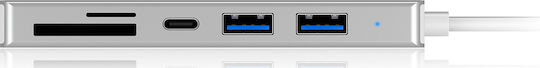 Icy Box USB-Hub 5 Anschlüsse USB 3.0 mit USB-C Anschluss Silber